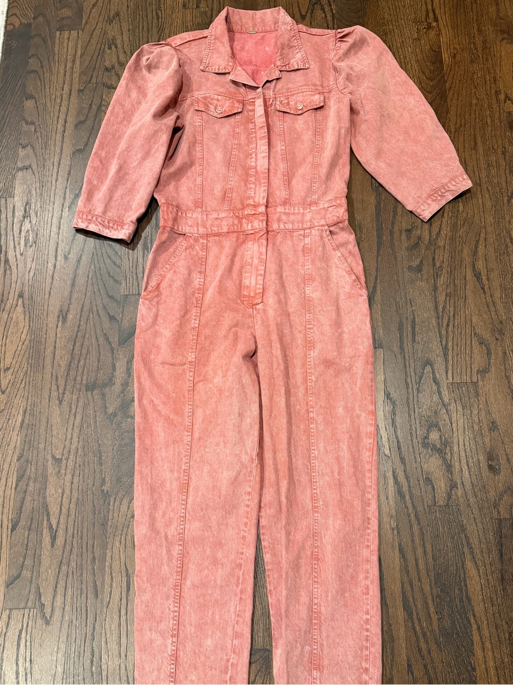 Vintage-Inspired Pink Mineral Wash Utility Jumpsuit